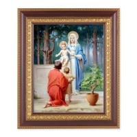 11 1/2" x 13 1/2" Cherry Frame with Gold Trim with an 8" x 10" The Holy Family with St. John the Baptist Print
