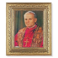 12 1/2" x 14 1/2" Ornate Gold Leaf Antique Frame with 8" x 10" Pope John Paul II Print