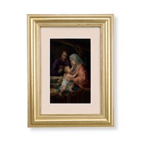 5 1/4" x 6 3/4" Gold Leaf Frame-Cream Matte with a 2 1/2" x 3 3/4" Holy Family Print