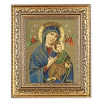 12 1/2" x 14 1/2" Ornate Gold Leaf Antique Frame with 8" x 10" Our Lady of Perpetual Help Print