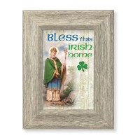 6 1/2" x 8 1/2" Grey Weathered Frame with Saint Patrick - Home Blessing Artwork on Wood Plaque