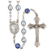 Light Blue Pearl Bead Rosary with Floral Our Father Beads