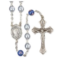 Light Blue Pearl Bead Rosary with Floral Our Father Beads Light Blue Pearl Bead Rosary with Floral Our Father Beads