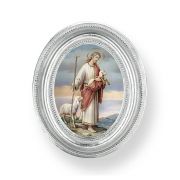 3 1/2" x 4 1/2" Silver Oval Frame with a Good Shepherd Print