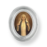 3 1/2" x 4 1/2" Silver Oval Frame with an Chambers: Immaculate Heart of Mary Print