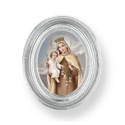 3 1/2" x 4 1/2" Oval Silver Frame with an Our Lady of Mount Carmel Print