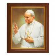 10 1/2" x 12 1/2" Walnut Finish Beveled Frame with 8" x 10" St. Pope John Paul II Textured Art