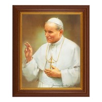 10 1/2" x 12 1/2" Walnut Finish Beveled Frame with 8" x 10" St. Pope John Paul II Textured Art