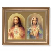 13 1/2" x 16 9/16" Gold Leaf Antique Finished Frame with 11" x 14" The Sacred Hearts Textured Art