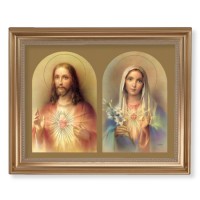 13 1/2" x 16 9/16" Gold Leaf Antique Finished Frame with 11" x 14" The Sacred Hearts Textured Art