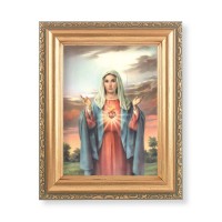 Simeone: Immaculate Heart of Mary Print in a 5 1/2" x 7" Antique Gold Frame