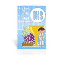 10pk - First Communion Greeting Card for Boys with Chalice.  Sold in Inc. of 10