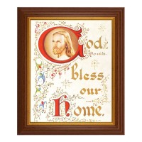 10 1/2" x 12 1/2" Walnut Finish Beveled Frame with 8" x 10" House Blessing Textured Art