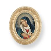 3 1/2" x 4 1/2" Gold Oval Frame with an Our Lady of Divine Mercy Print
