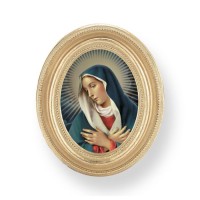 3 1/2" x 4 1/2" Gold Oval Frame with an Our Lady of Divine Mercy Print 3 1/2" x 4 1/2" Gold Oval Frame with an Our Lady of Divine Mercy Print