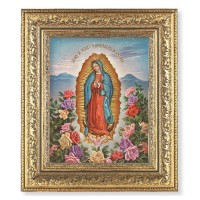 12 1/2" x 14 1/2" Ornate Gold Leaf Antique Frame with 8" x 10" Our Lady of Guadalupe Print