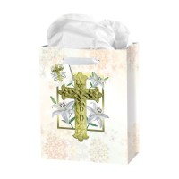 10pk - Gift Bag with Tissue Paper Easter Lily Small 5" x 4" inc of 10