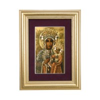 5 1/4" x 6 3/4" Gold Leaf Frame-Burgundy Matte with a 2 1/2" x 3 3/4" Our Lady of Czestochowa Print