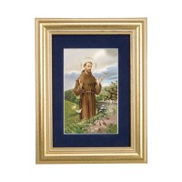 5 1/4" x 6 3/4" Gold Leaf Frame-Navy Blue Matte with a 2 1/2" x 3 3/4" Saint Francis Print
