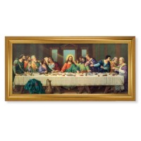 17 1/4" x 33 1/4" Antique Gold Leaf Finished Beveled Frame with 14" x 30" Zabateri: Last Supper Textured Art