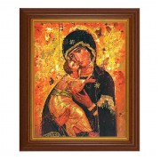 10 1/2" x 12 1/2" Walnut Finish Beveled Frame with 8" x 10" Our Lady of Vladimir Textured Art