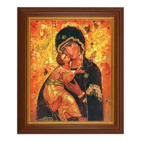 10 1/2" x 12 1/2" Walnut Finish Beveled Frame with 8" x 10" Our Lady of Vladimir Textured Art