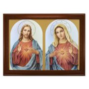 23.5" x 31" Walnut Finished Beveled Frame with 19" x 27" The Sacred Hearts Textured Art