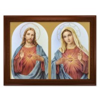 23.5" x 31" Walnut Finished Beveled Frame with 19" x 27" The Sacred Hearts Textured Art