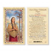 25pk - Saint Kateri Tekakwitha Prayer  Gold Stamped Laminated Holy Card  Pk 25