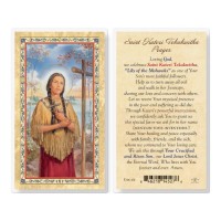 25pk - Saint Kateri Tekakwitha Prayer  Gold Stamped Laminated Holy Card  Pk 25