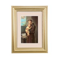5 1/4" x 6 3/4" Gold Leaf Frame-Cream Matte with a 2 1/2" x 3 3/4" Saint Anthony Print