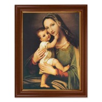 15 1/2" x 19 1/2" Walnut Finish Frame with Gold Accent and a 12" x 16" Succoring Mary Textured Art