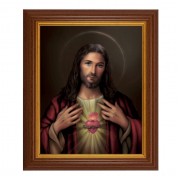 10 1/2" x 12 1/2" Walnut Finish Beveled Frame with 8" x 10" Sacred Heart of Jesus Textured Art