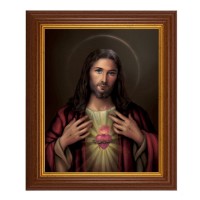 10 1/2" x 12 1/2" Walnut Finish Beveled Frame with 8" x 10" Sacred Heart of Jesus Textured Art