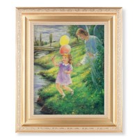 10 1/4" x 12 1/4" Satin Gold Frame with an 8" x 10" Guardian Angel with Girl Print