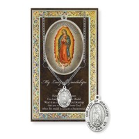 Our Lady of Guadalupe Genuine Pewter Medal on a 18" Chain with Biography and Picture Folder Our Lady of Guadalupe Genuine Pewter Medal on a 18" Chain with Biography and Picture Folder