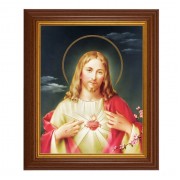 10 1/2" x 12 1/2" Walnut Finish Beveled Frame with 8" x 10" Sacred Heart of Jesus Textured Art