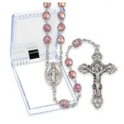 Pink Alabaster Luster Glass Bead Rosary, Boxed