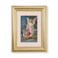 5 1/4" x 6 3/4" Gold Leaf Frame-Cream Matte with a 2 1/2" x 3 3/4" Guardian Angel Print
