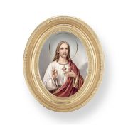 3 1/2" x 4 1/2" Gold Oval Frame with a Sacred Heart Print