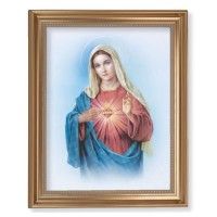 13 1/2" x 16 9/16" Gold Leaf Antique Finished Frame with 11" x 14" Immaculate Heart of Mary Textured Art