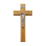 10" Oak Wood Cross with a Fine Pewter Corpus