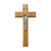 10" Oak Wood Cross with a Fine Pewter Corpus