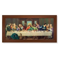 17 1/4" x 33 1/4" Walnut Finished Beveled Frame with 14" x 30" Zabateri: Last Supper Textured Art