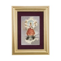 5 1/4" x 6 3/4" Gold Leaf Frame-Burgundy Matte with a 2 1/2" x 3 3/4" Infant of Prague Print 5 1/4" x 6 3/4" Gold Leaf Frame-Burgundy Matte with a 2 1/2" x 3 3/4" Infant of Prague Print