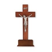 10" Dark Cherry Wood Standing Crucifix with a Fine Pewter Corpus