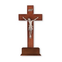 10" Dark Cherry Wood Standing Crucifix with a Fine Pewter Corpus