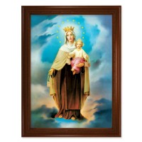 23.5" x 31" Walnut Finished Beveled Frame with 19" x 27" Our Lady of Mount Carmel Textured Art