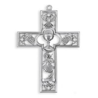 6" x 4 1/4" Cathedral Touch R.C.I.A. with Chalice Center Cross in Genuine Pewter