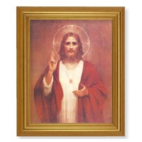 10" x 12" Gold Leaf Finish Beveled Frame with 8" x 10" Sacred Heart of Jesus Textured Art